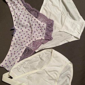 New 3 Panty S Calvin Klein White Polka Dot Cheeky Bikini Cotton Lace Polyester
